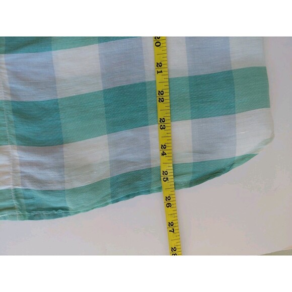 Nordstrom Signature Size S Linen Blend Green Checkered Blouse w/Ribbon Tie - Picture 6 of 9